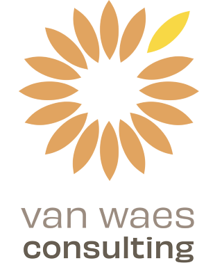 Van Waes Consulting logo - a simple flower image with orange petals, one petal is yellow and offset from the others.